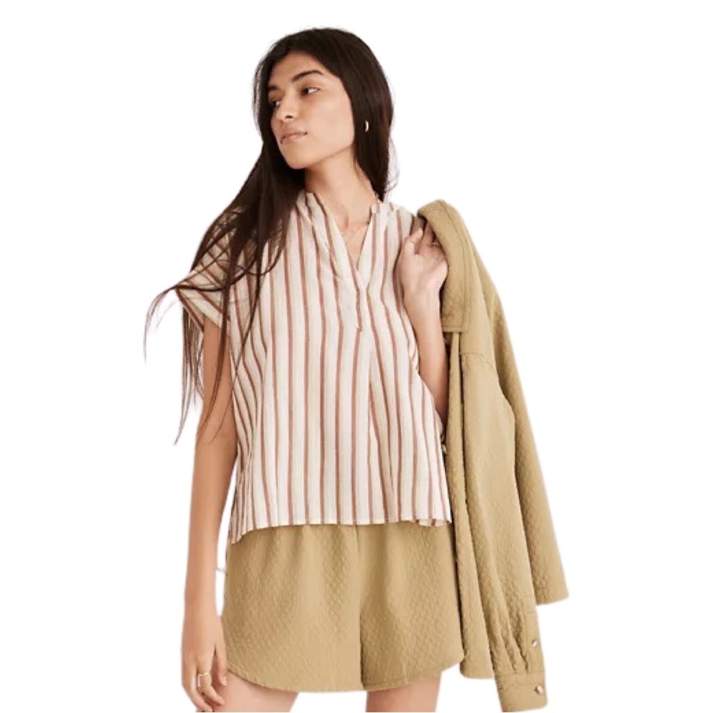 Madewell Crinkle 100% Cotton Lakeline Popover Shirt in Stripe Size Small